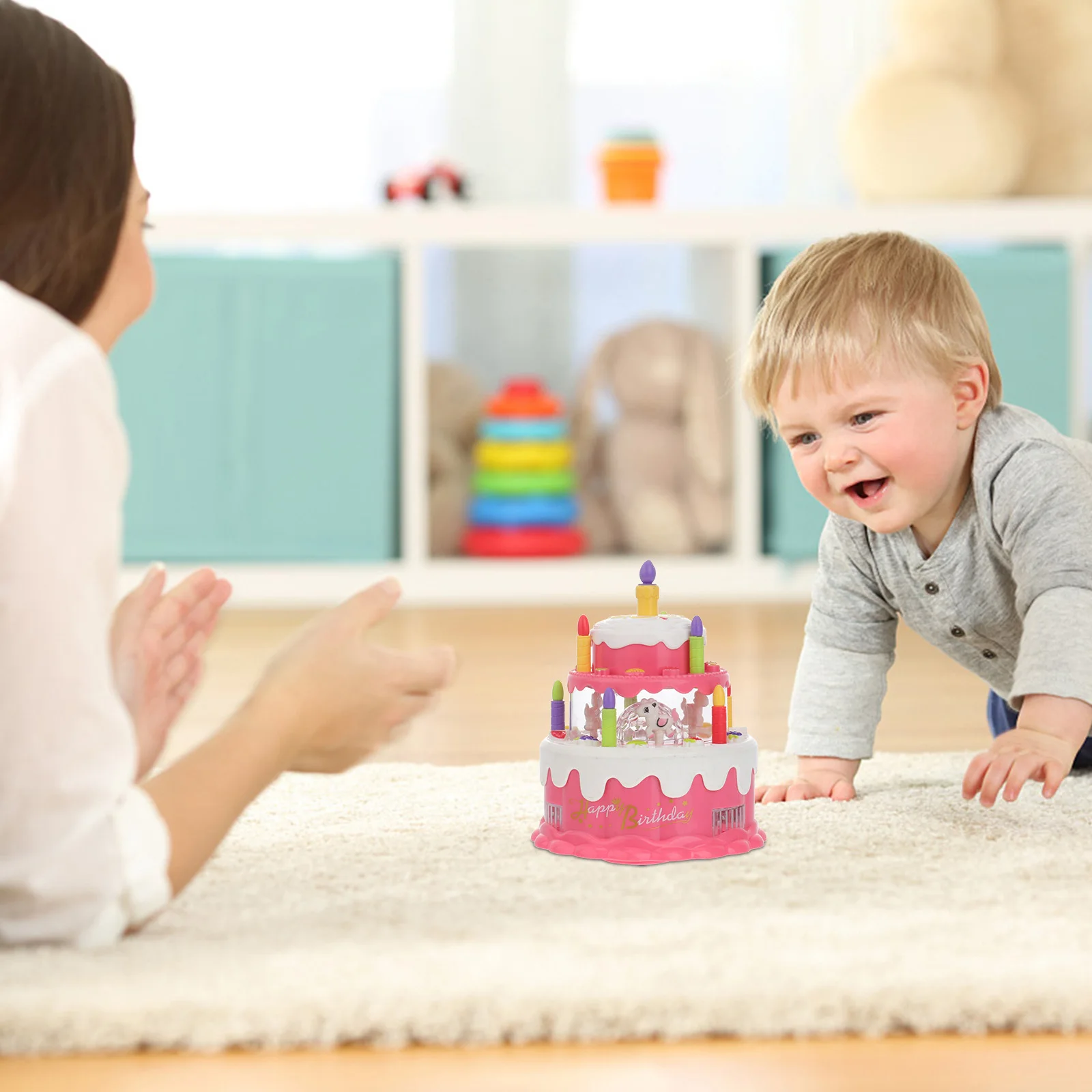 1 قطعة دور الضوء الموسيقي محاكاة كعكة عيد ميلاد التعليمية البلاستيك اللعب منزل هدية محاكاة لعب الاطفال كعكة اللعب #5