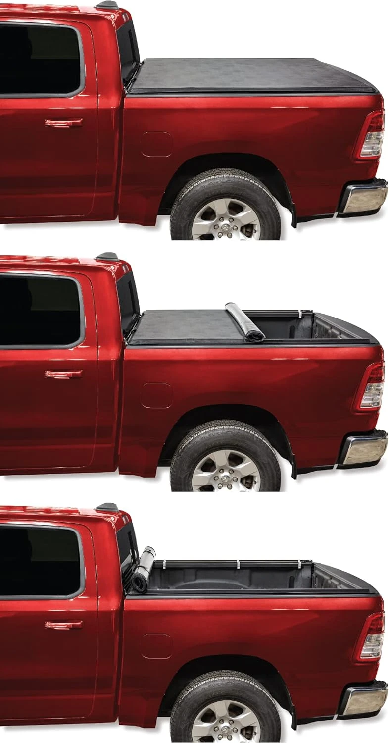 Fits 2019-2023 Chevy Silverado/Sierra with 5’8” Bed | Truck Bed Tonneau Cover | Easy Install (5’8” Bed Soft Roll Up)