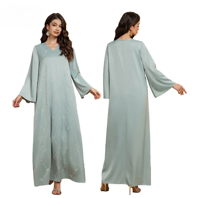 

2025 Ramadan Muslim's Dress Kimono Abaya Dubai Luxury Abaya Turkish Modesty Robe Arabe Long Sleeve Islamic Clothing Satin Kaftan