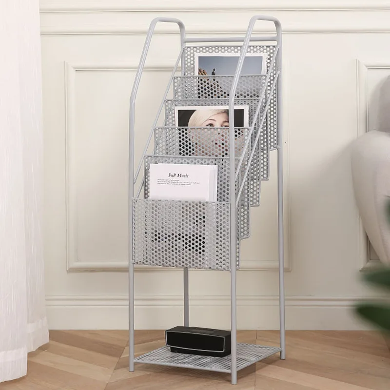 

Nordic wrought iron book shelf Office floor magazine shelf Living room display shelf Storage mobile bookshelf