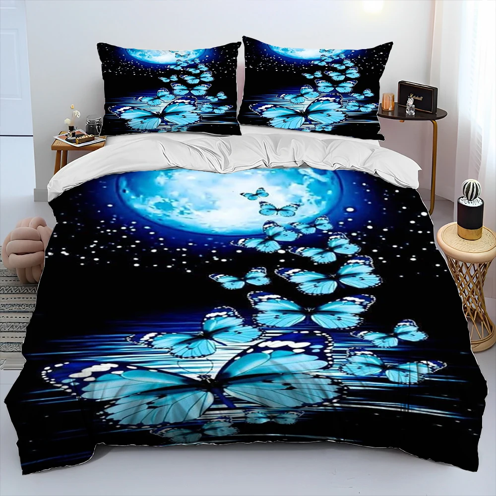 

3D Luxury Butterfly Flower 3 Piece Comforter Bedding Set,Duvet Cover Bed Set Quilt Cover Pillowcase,King Queen Size Bedding Set