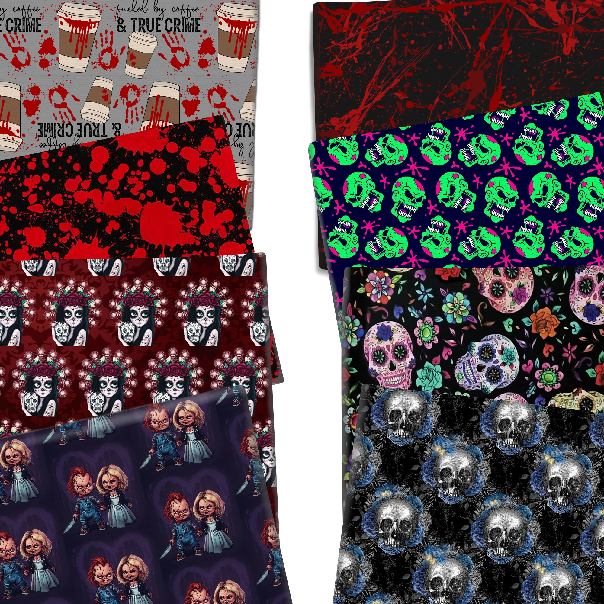 50*145cm Horror Skull Blood Polyester Cotton/Pure cotton Fabric for Tissue Sewing Quilting Fabrics Needlework Material Curtain