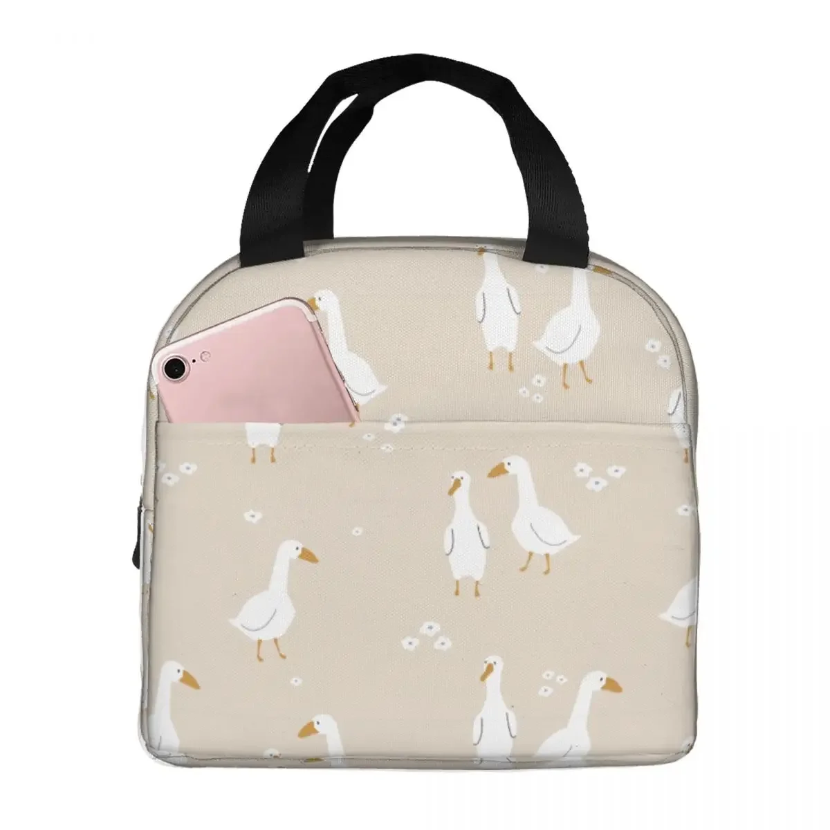 Lunch Bag for Men Women Cute White Gooses Thermal Cooler Bag Portable Picnic Travel Canvas Lunch Box Food Bag