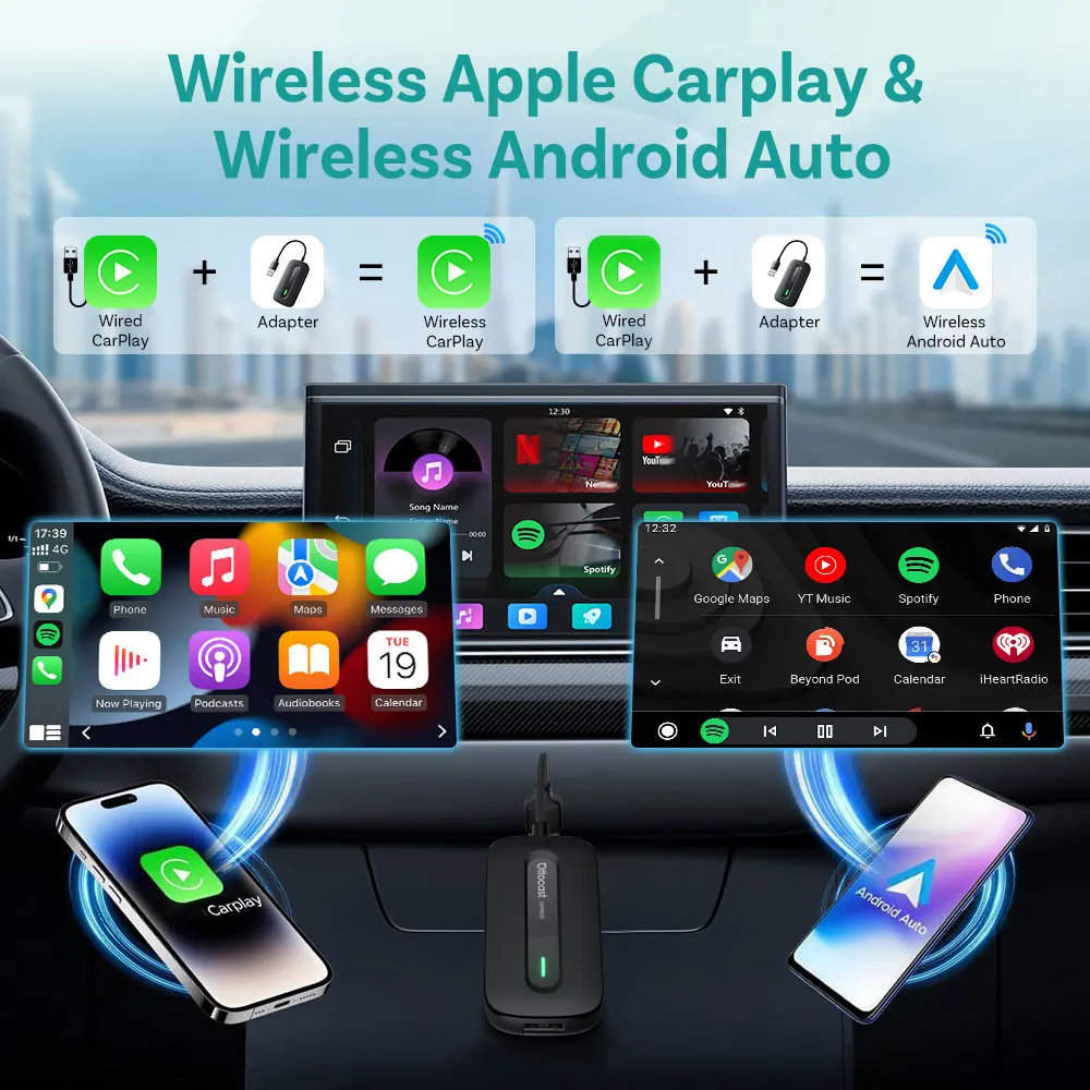 Ottocast Express Play2video Ultra TV Box Wireless CarPlay Android Auto Adapter Built for Youtube Netflix RAM 2GB ROM 16GB New