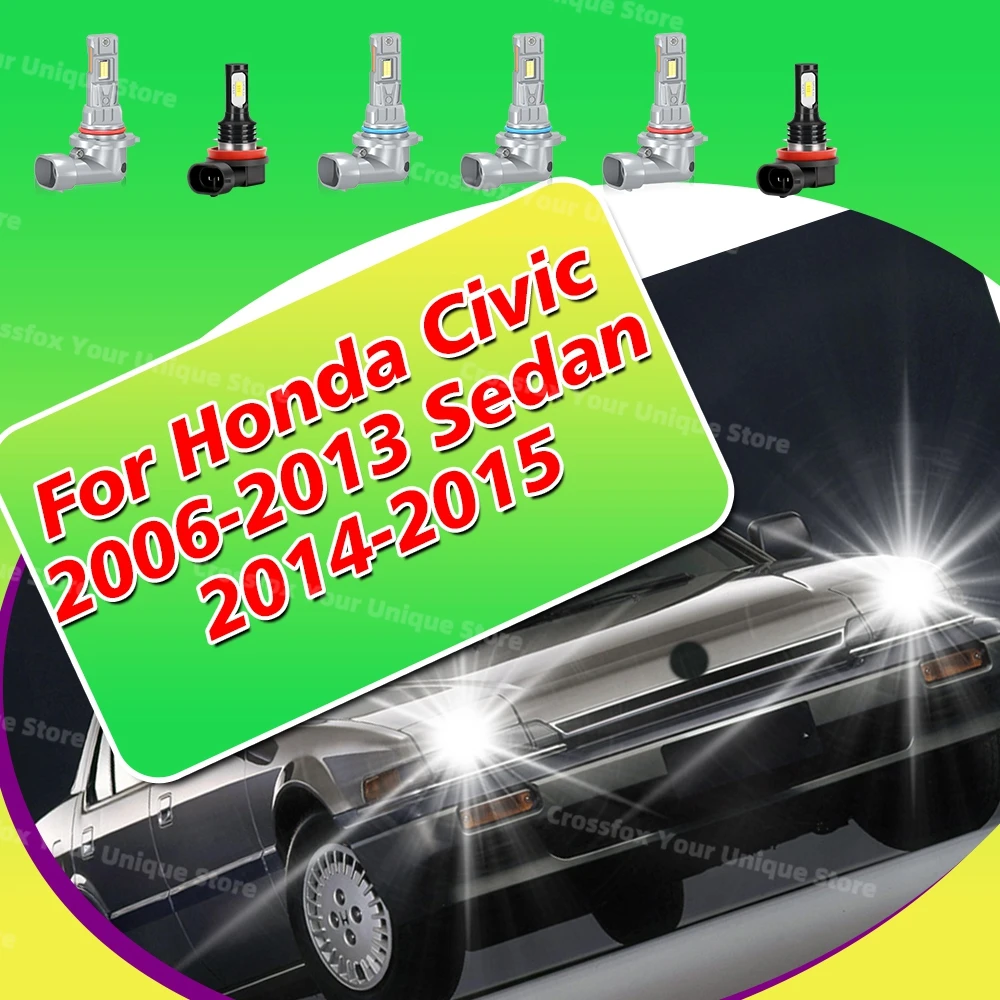 2/6 Piezas de Faros LED para Auto, Luces Antiniebla para Honda Civic 2006-2013, Civic Sedán 2014 2015, Bombillas para Auto 6000K Blancas, Luz Alta y Baja, 30000LM