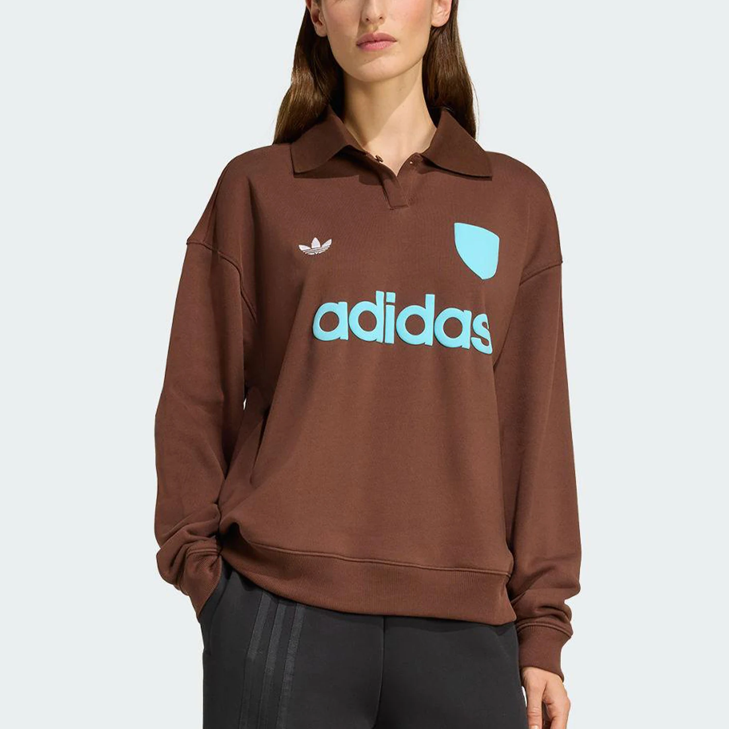 

Adidas genuine clover women's flip collar durable football pullover JZ0879