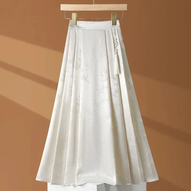 

New Chinese Style High Waist Slimming A-Line Midi Skirt Women's Summer Fashionable Anti-Static Half-length Skirt
