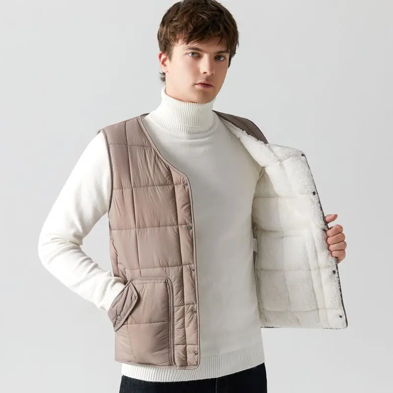 2024 New Autumn and Winter Fashion Warm Vest Men's Inside and Outside Waistcoat Male's Casual Loose Waist Jacket Coat