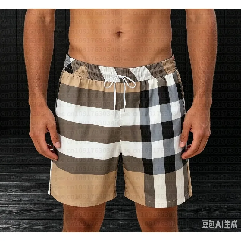 Image of 2026 Sommer Neue Leichte Bedruckte Herren- und Kinder-Shorts, Modische Karierte Fünfeckige Shorts, Outdoor Freizeitshorts
