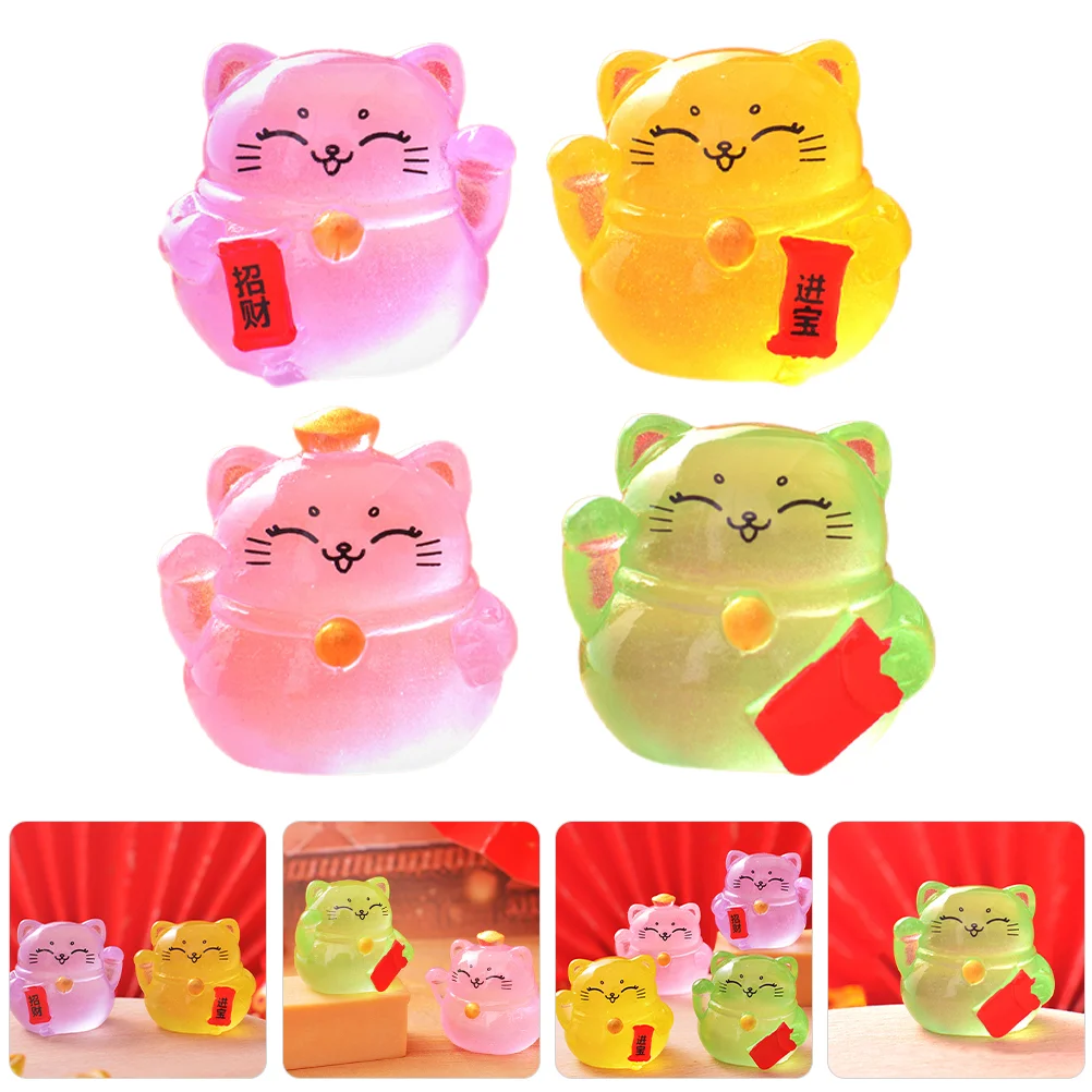 8 Pcs Lucky Cat Ornament Resin Fortune Miniature Figurine Figurines Decor Glass Accessories Statue Desk Tiny Animals