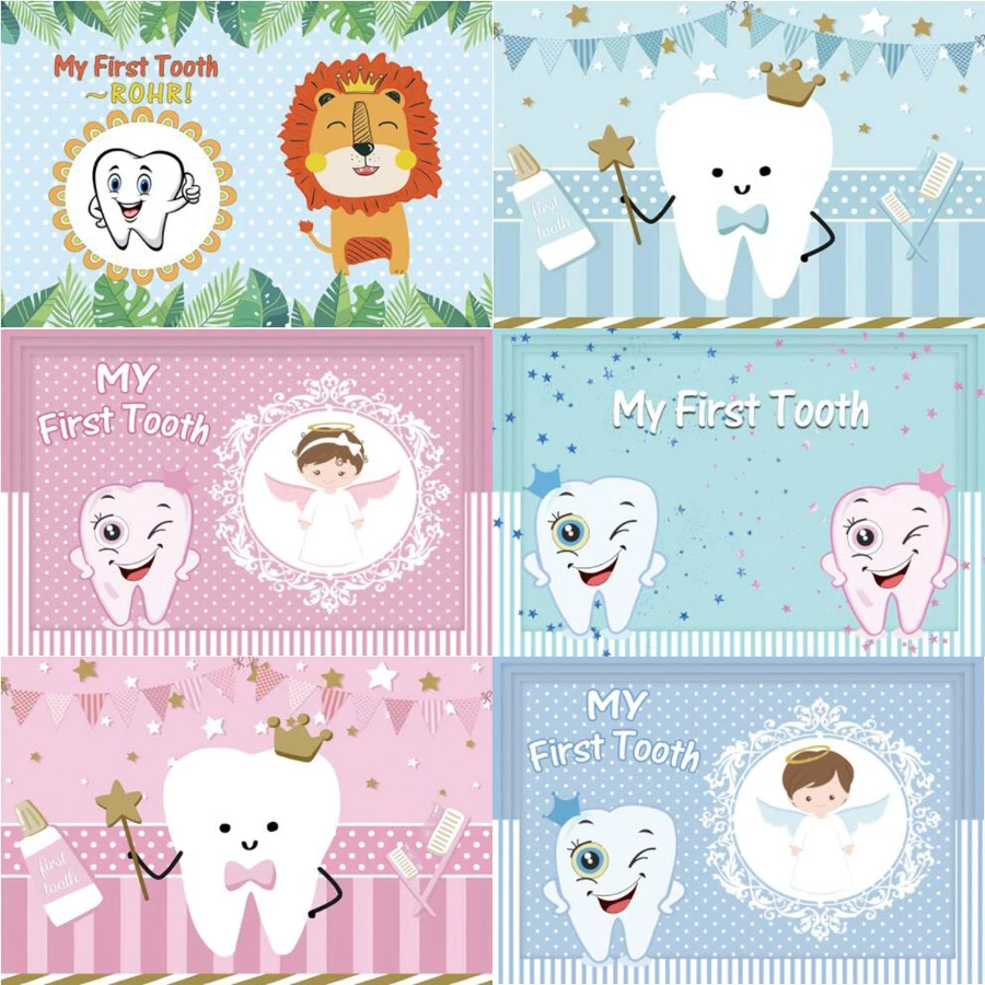 

Photography Backdrop Baby Cartoon My First Tooth Birthday Party It's A Girl Customized Poster Portrait Photo Background Banner