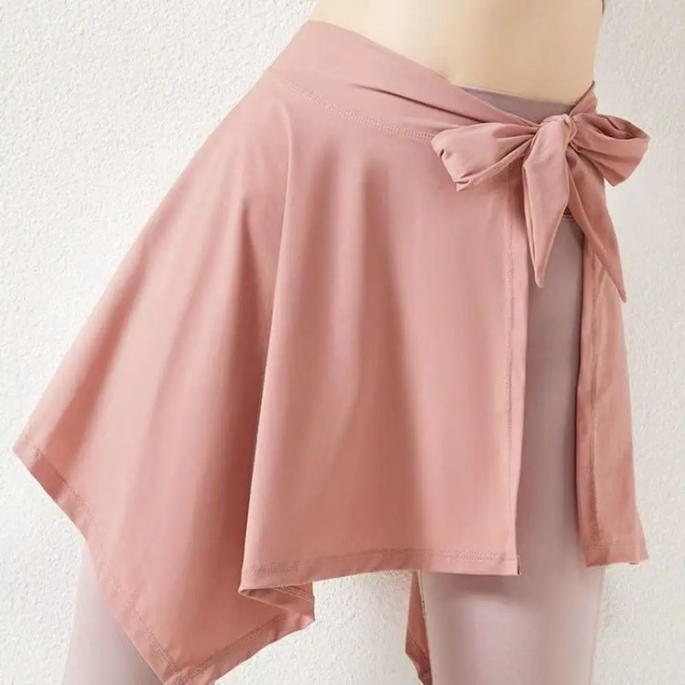 

Hip-Hiding Yoga Cover Buttock Skirt Solid Color Irregular Sports Anti-empty Skirt Short Bowknot Women Half Body Skirt