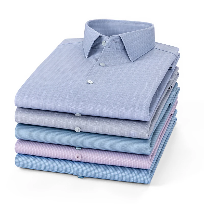 

Hight quality Silk anti-wrinkle long sleeve shirts for men slim fit formal shirt soft houndstooth plaid elegant office clothes