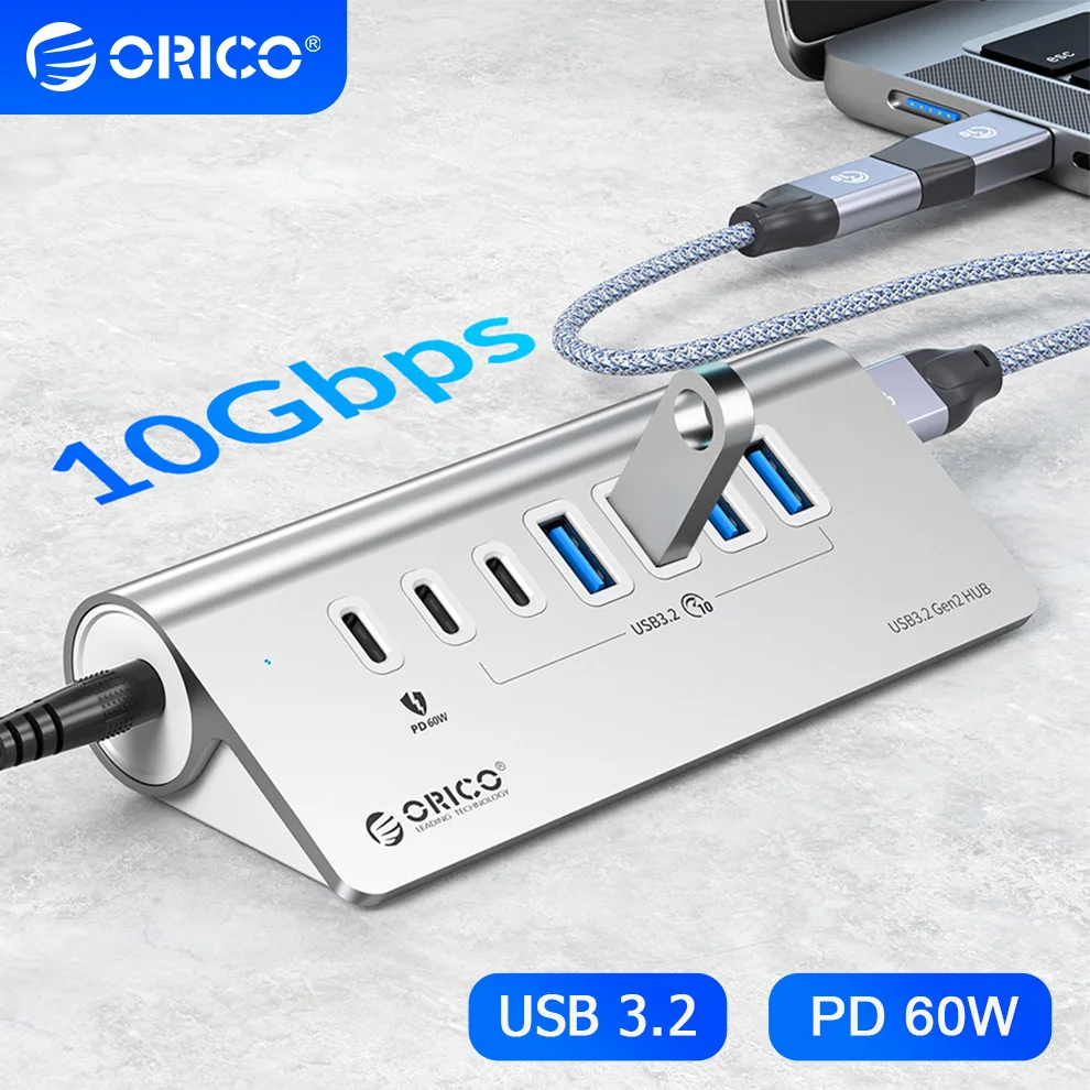 ORICO 10Gbps USB 3.2 Docking Station Hub Type C Splitter PD60W Charging Adapter Multi 4/7 Ports Switch For PC Laptop Accessories