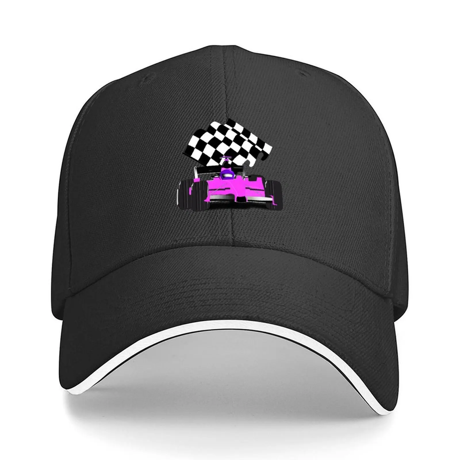

Pink Race Car with Checkered Flag Baseball Cap fishing hat Brand Man cap Luxury Man Hat Sun Cap Elegant Women's Hats Men's