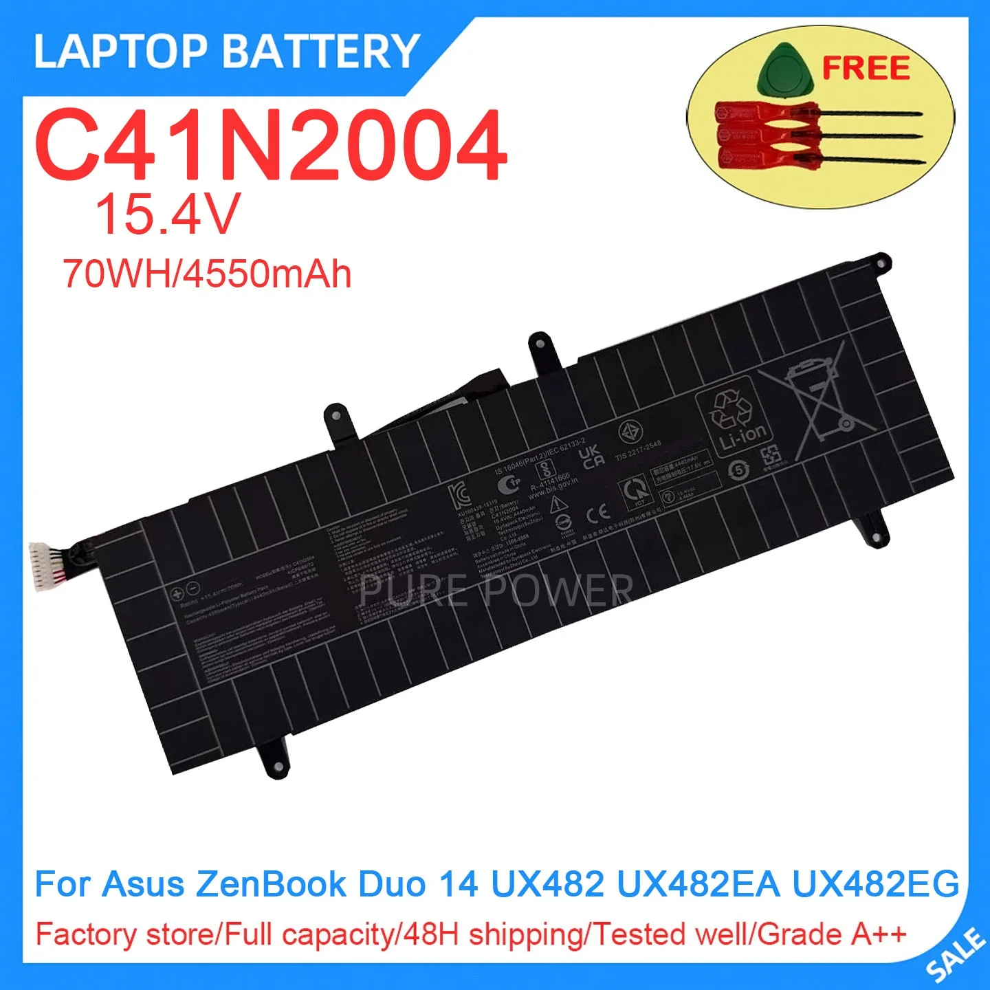 New Laptop Battery C41N2004 15.4V 70WH 4550mAh High Quality For Asus ZenBook Duo 14 UX482 UX482EA UX482EG