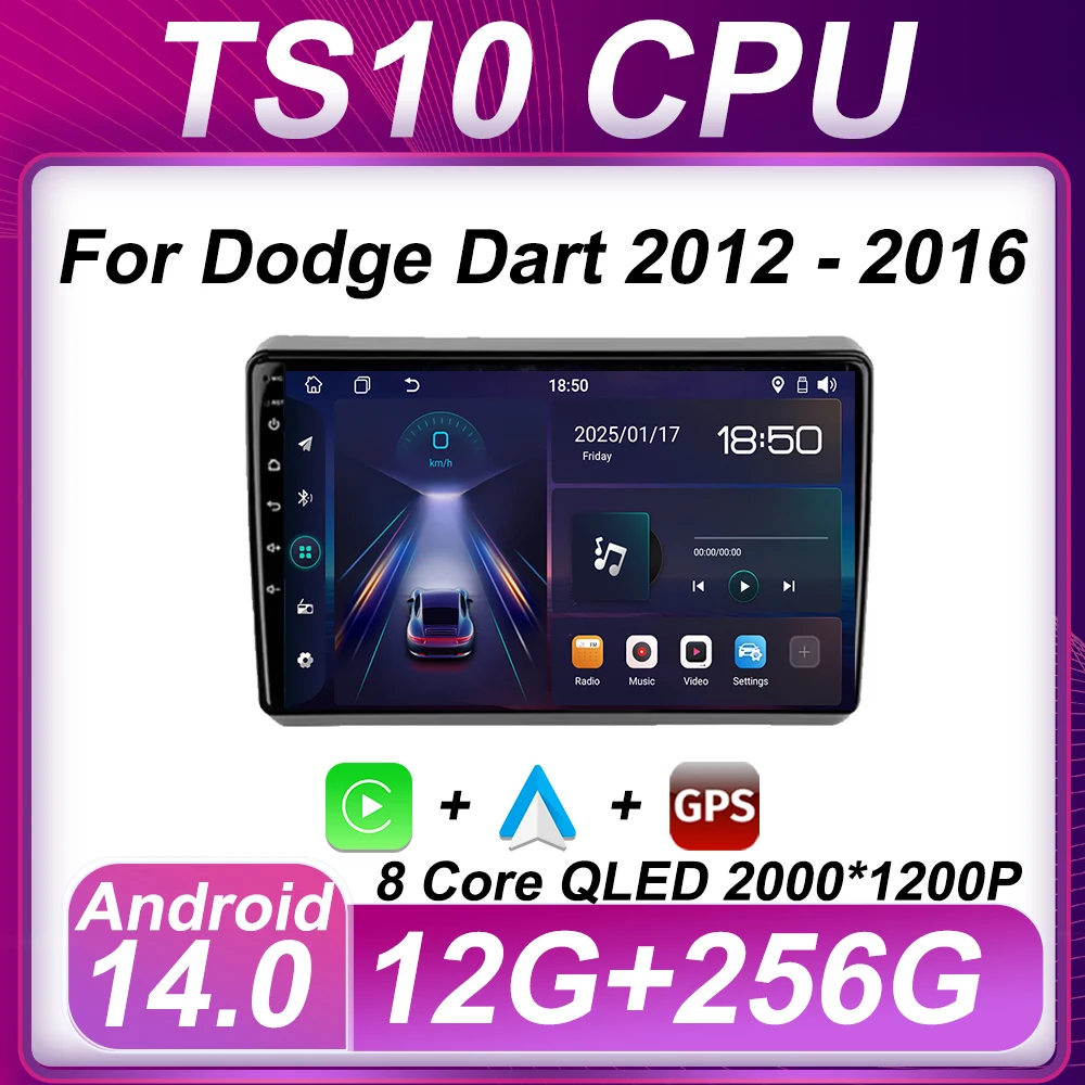 

For Dodge Dart 2012 - 2016 Car Multimedia Radio Player Android 14 Mirror Link GPS Navigation Touch Screen Autoradio 5G Wifi RDS