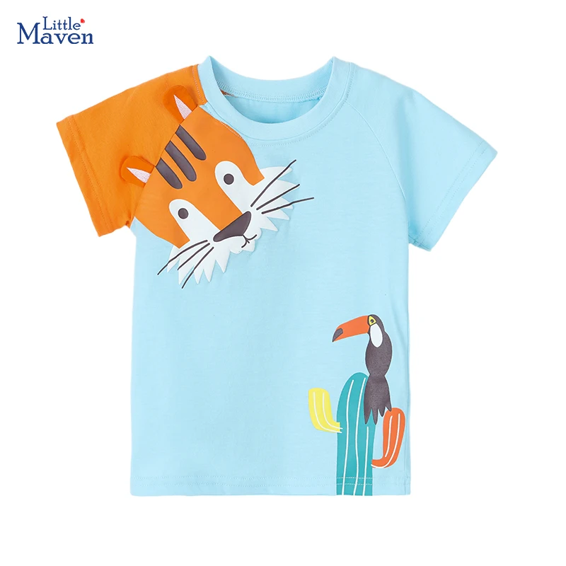 Little Maven 2026 Neue Sommer-T-Shirts für Babys und Jungen, Kinderkleidung, Oberteile, T-Shirts mit Cartoon-Tigern und Katzen-Design, T-Shirts für Teenager