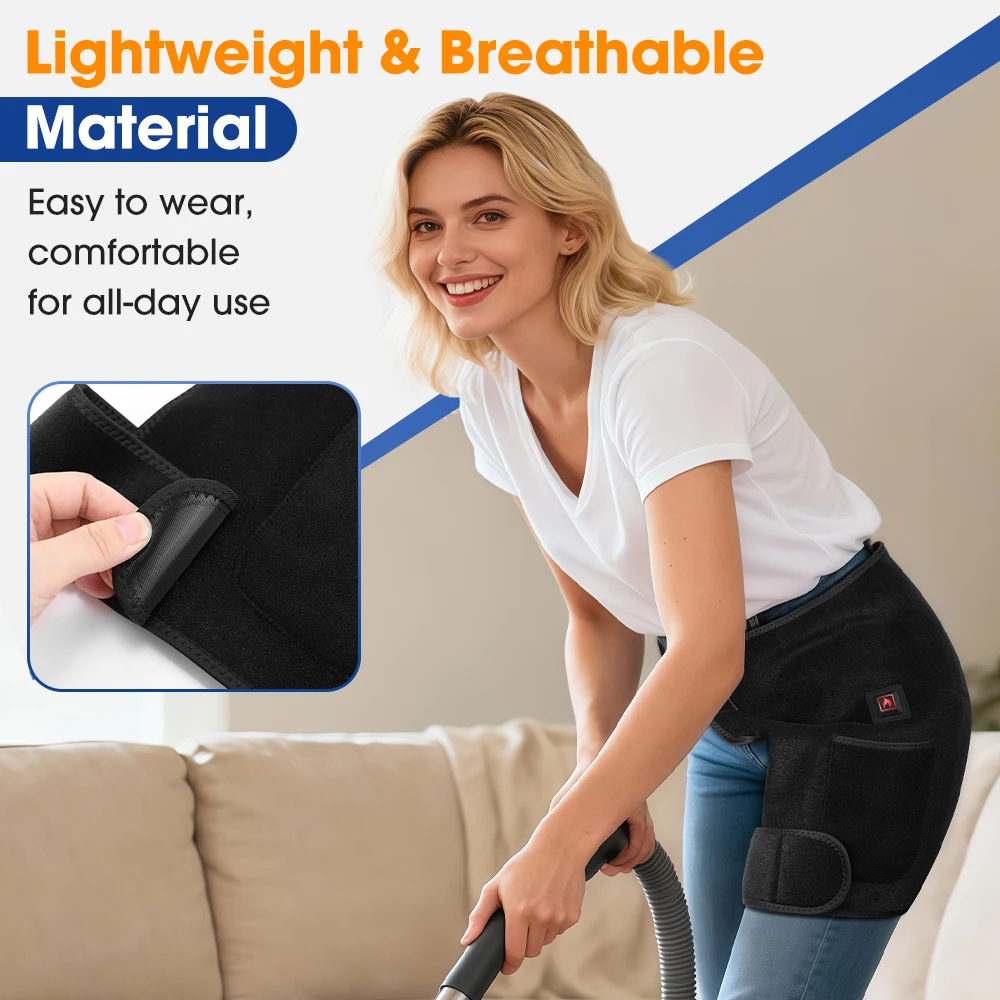 Heated Hip Support Brace 660nm Red Light Therapy for Sciatica Pain Relief Lower Back Therapy Hip Heating Pad for Physical Heated