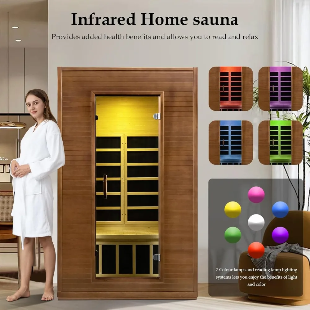 Infrared Cedar Wood Sauna Room, 1-2 Person Far Infrared Sauna, 1700W Dry Saunas for Home with Control Panel, Bluetooth Speakers