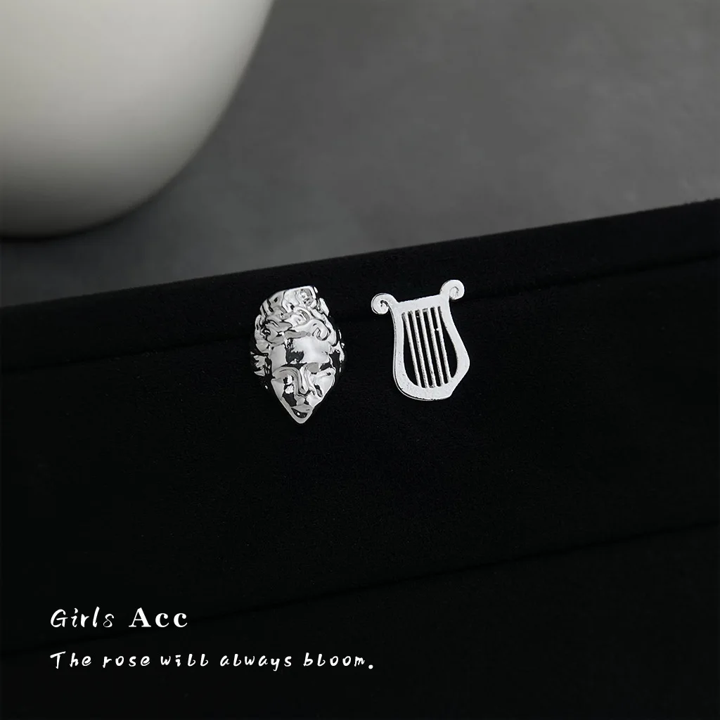 Asymmetric Musical Instrument Stud Earrings For Women Niche Design Minimalist Portrait Fashion Versatile Premium Daily Jewelry