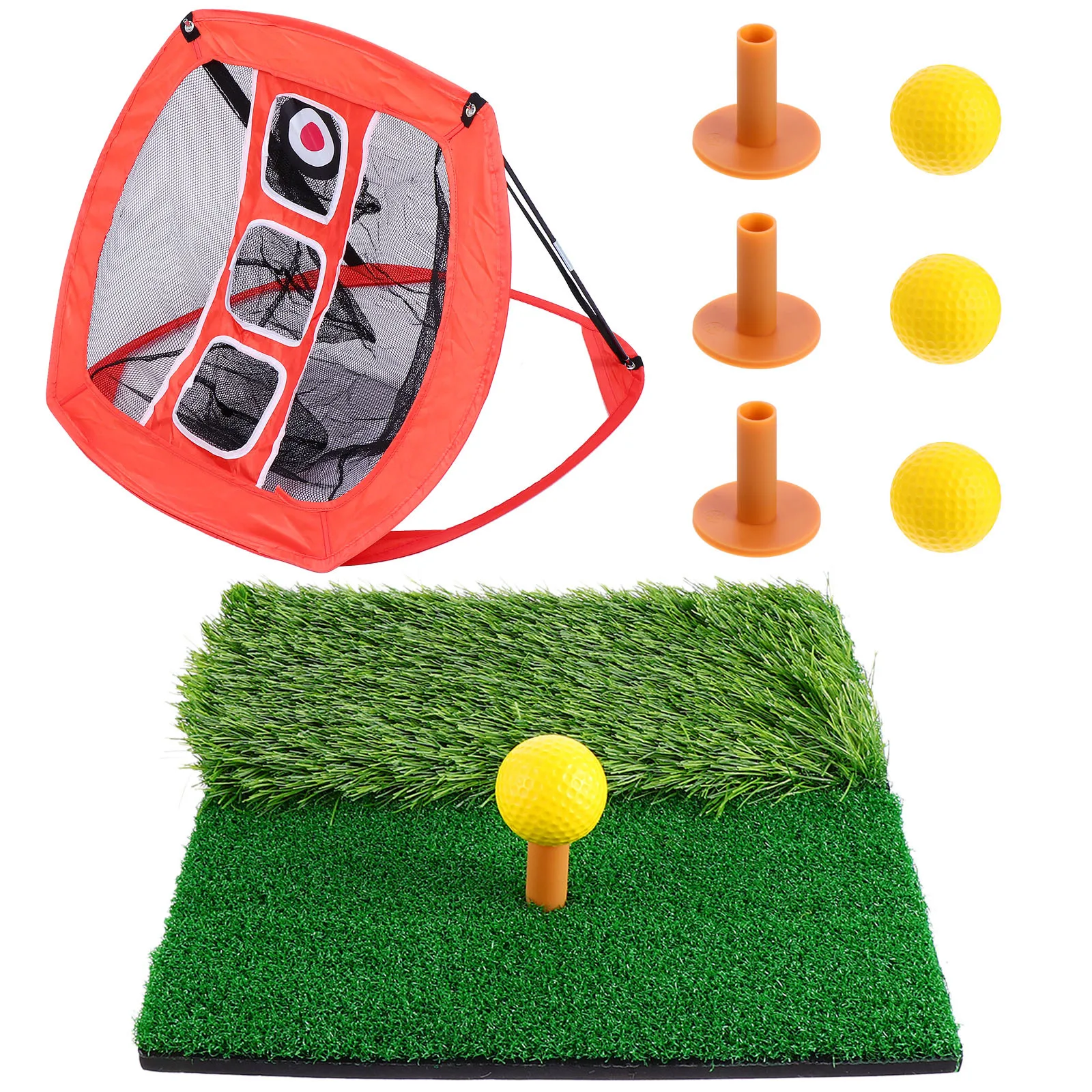 مجموعة واحدة من شبكة تدريب الجولف المتينة المحمولة المصنوعة من النايلون للاستخدام الداخلي والخارجي، مجموعة وسادة بإطار ثابت من النايلون