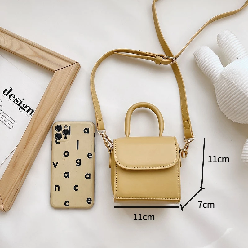 Kids PU Leather Mini Handbag for Women Small Shoulder Bag Casual Square Crossbody Children Bags Retro Solid Lipstick Card Holder