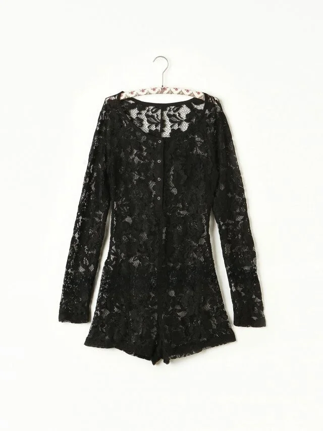 Bla Full Lace Slim Fit Long Sve V-Ne-Piece Sexy évider Faion Street Sle femmes été pantalons décontractés