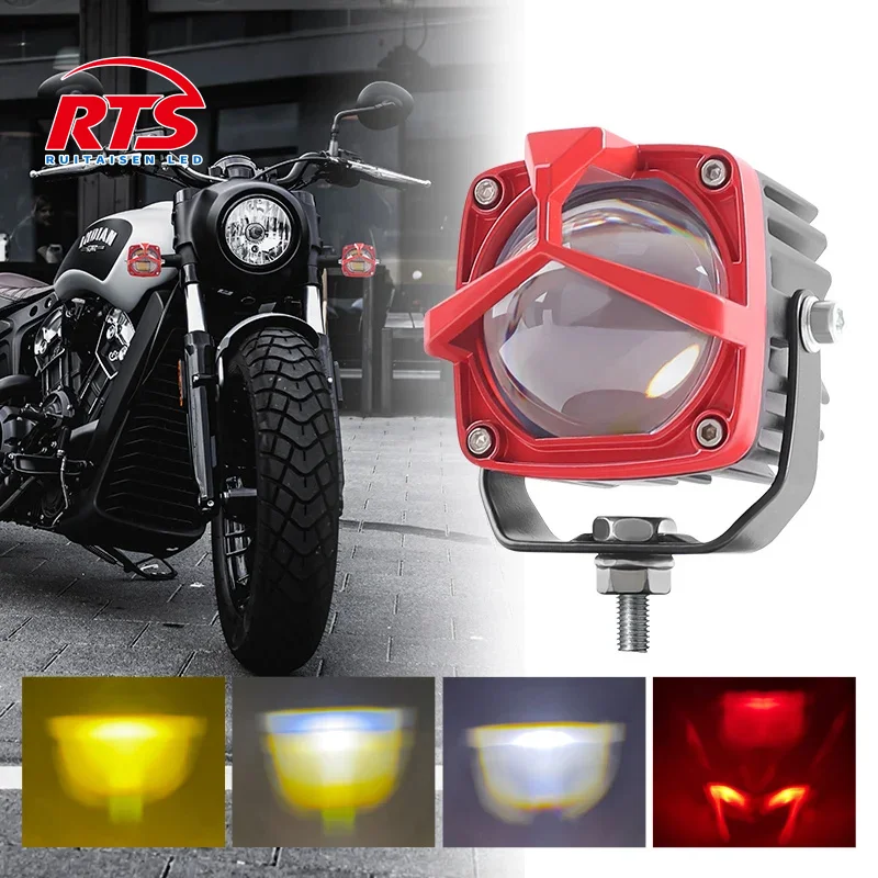 

LED Motorcycle Headlights Super Bright Spotlights High and Low Beams Red Color White Yellow Spotlights Scooter Driving 12V-80V