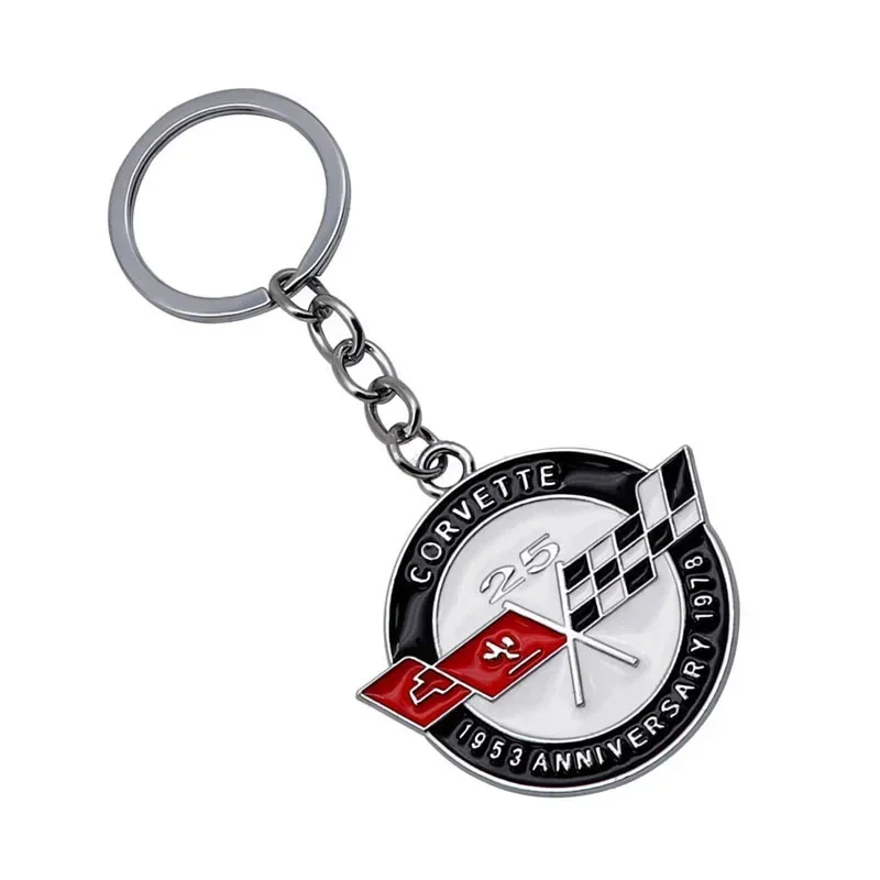 Metal Car Keychain Holder for Chevrolet Corvette 25th Anniversary Logo Cavalier Onix Cruze Aveo Auto Key Rings Accessories