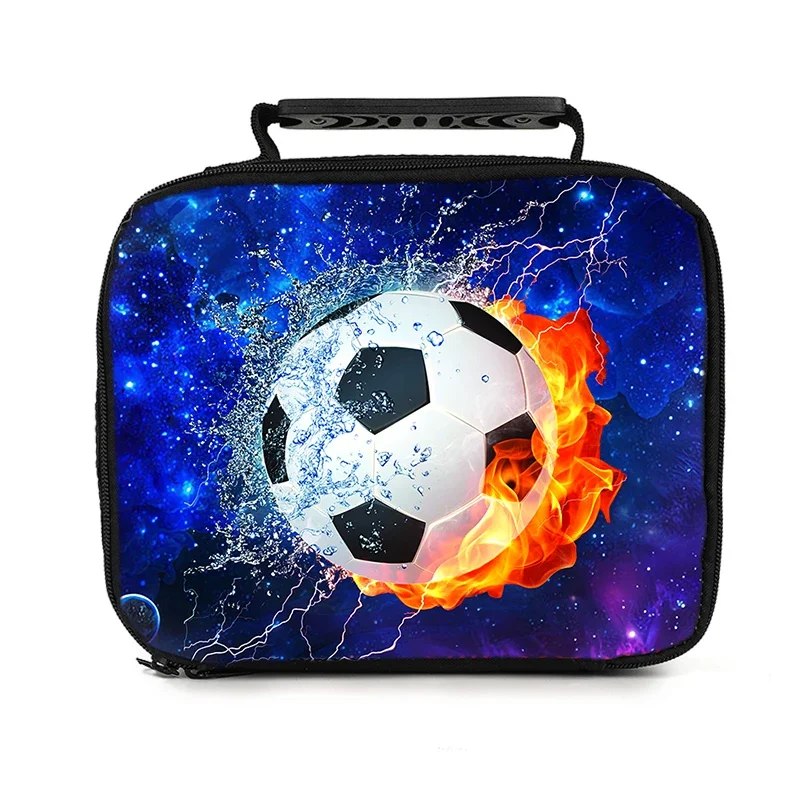كرة القدم نمط يده حقيبة الغداء لصبي/فتاة أفضل الهدايا ثلاثية الأبعاد الكرتون حقيبة حفظ الطعام للأطفال العزل الحراري حقيبة تخييم