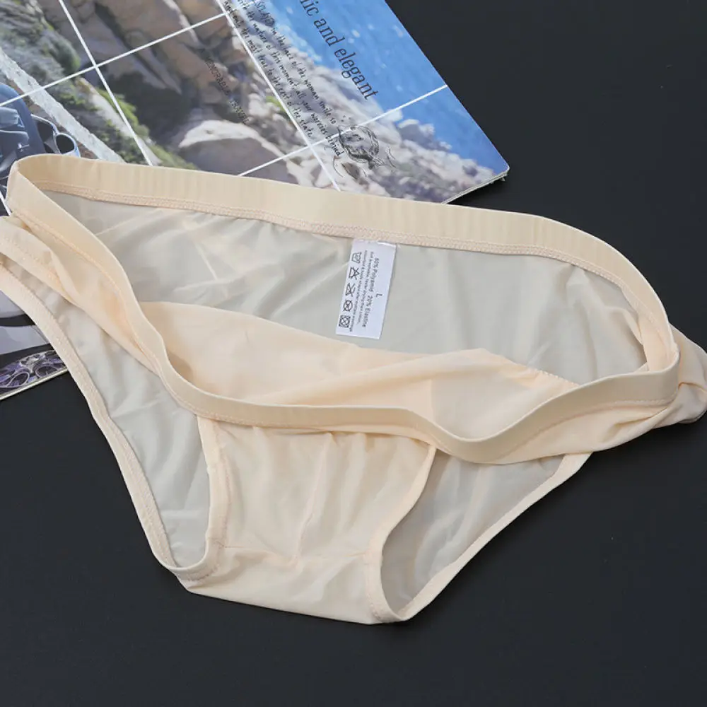 Breathable Mens Briefs Ice Silk Underwear Soft Transparent Thin Low Rise Sexy Comfort Male Panties Summer Cooling Underpants