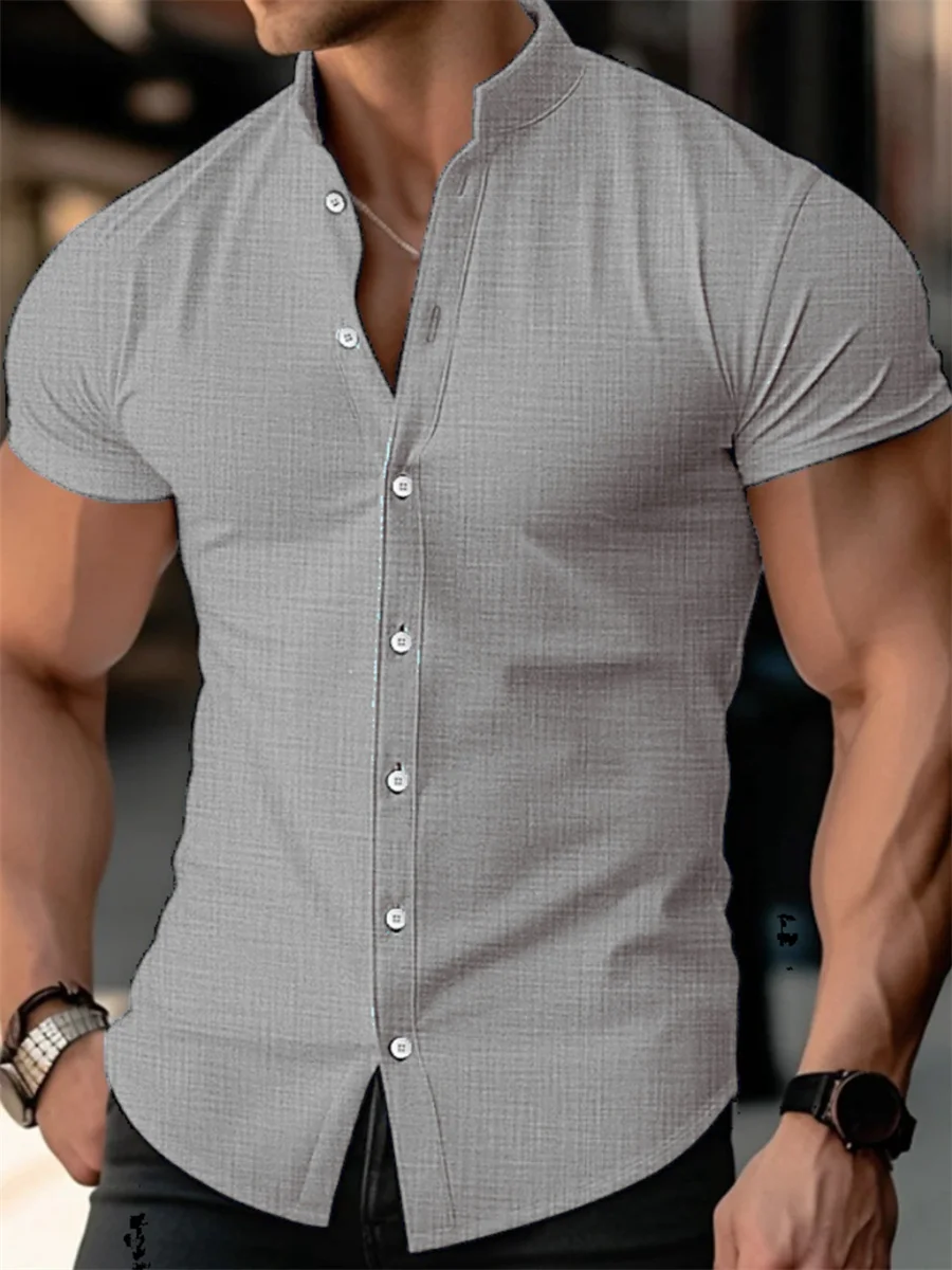 2024 Herren hemd Sommer dünnes Hemd Hemd Mode Standling Shirt Kurzarmhemd Outdoor lässig XS-6XL bequemen Stoff