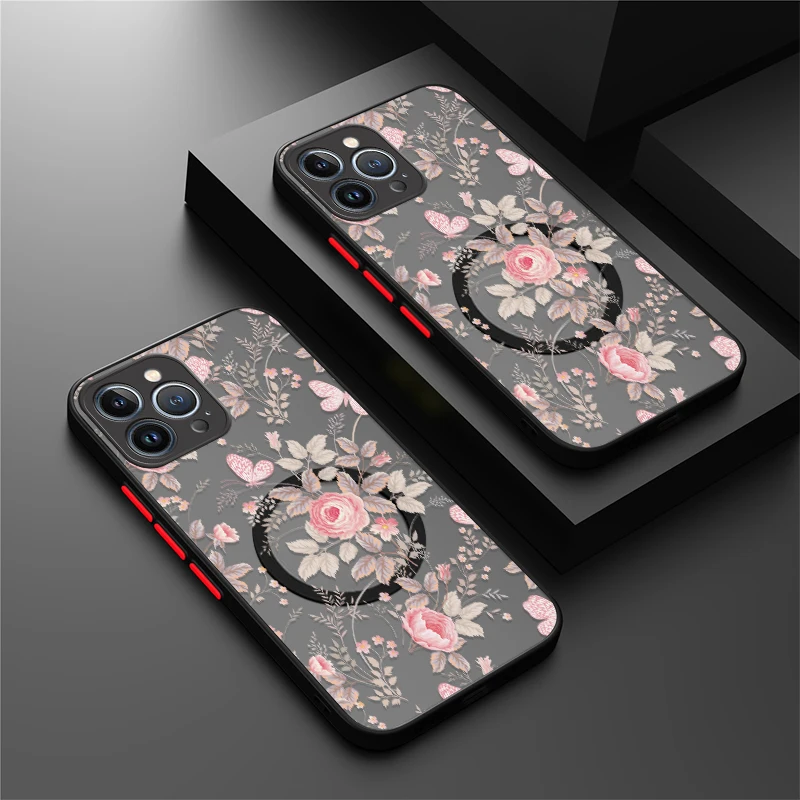 Casing HP iPhone 17 Pro Max Motif Bunga Silikon Untuk Magsafe, Casing iPhone 16 15 13 12 14 11 17 Pro Max, Cover Magnetik Air