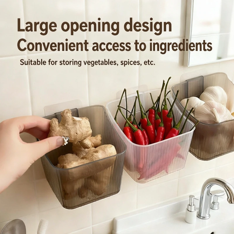 1pcs Kitchen Garlic Ginger and Onion Transparent Storage Basket Wall-Hanging Mounted No Punching Wall Hanging Basket Home
