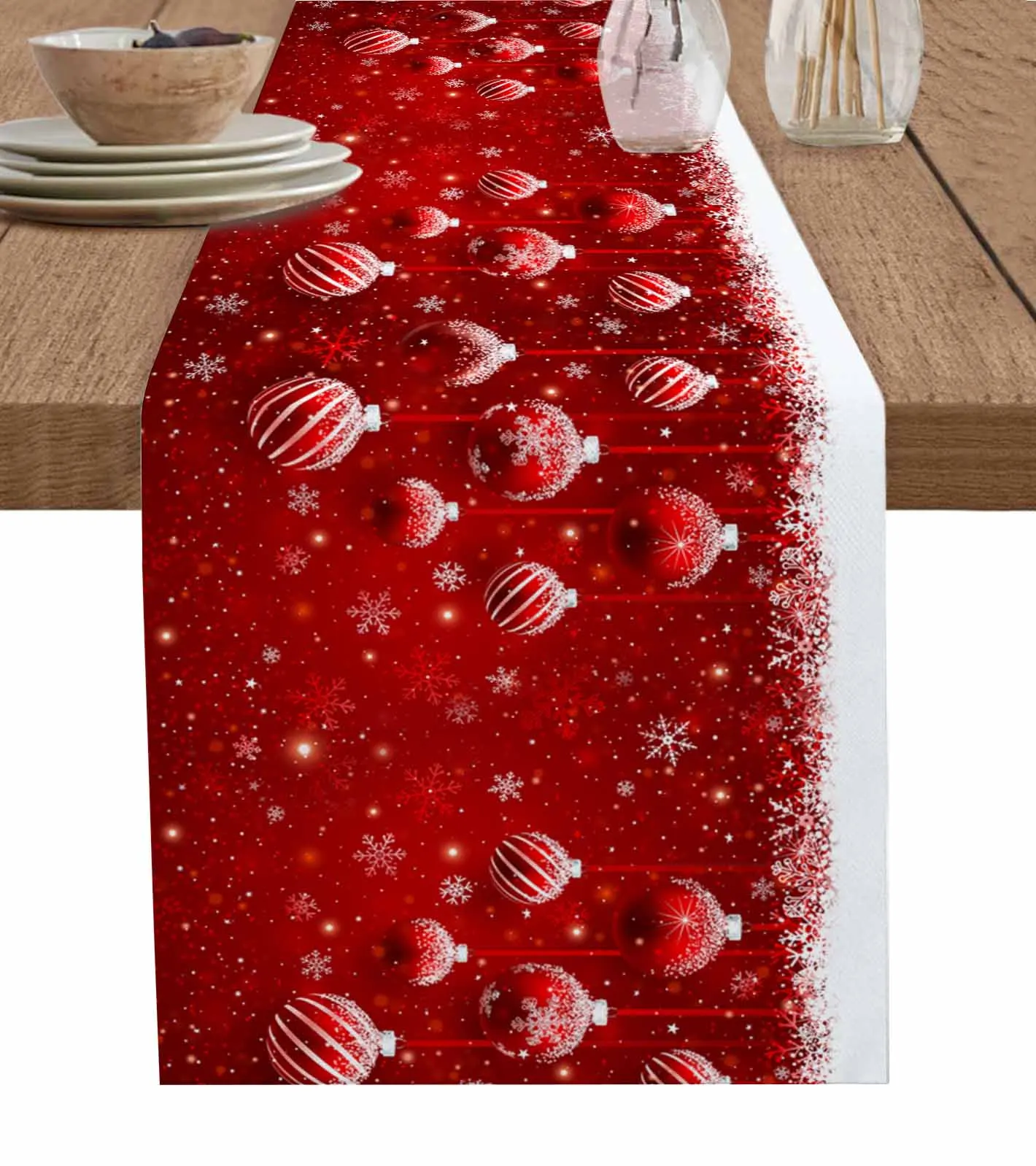 Christmas Snow Bulb Table Runner Wedding Decor Table Runner Holiday Dining Table Decor Linen Tablecloth