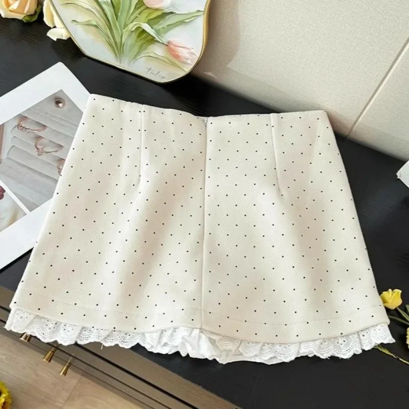 

Мини-юбка с кружевными оборками, весна-лето, милые трапециевидные юбки в горошек Jupe Femme, корейская мода, элегантные женские юбки в стиле ретро