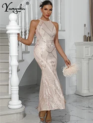 Sexy backless Beading wedding party long dresses 2026 woman elegant luxury sequin maxi summer dress black evening dress vestidos