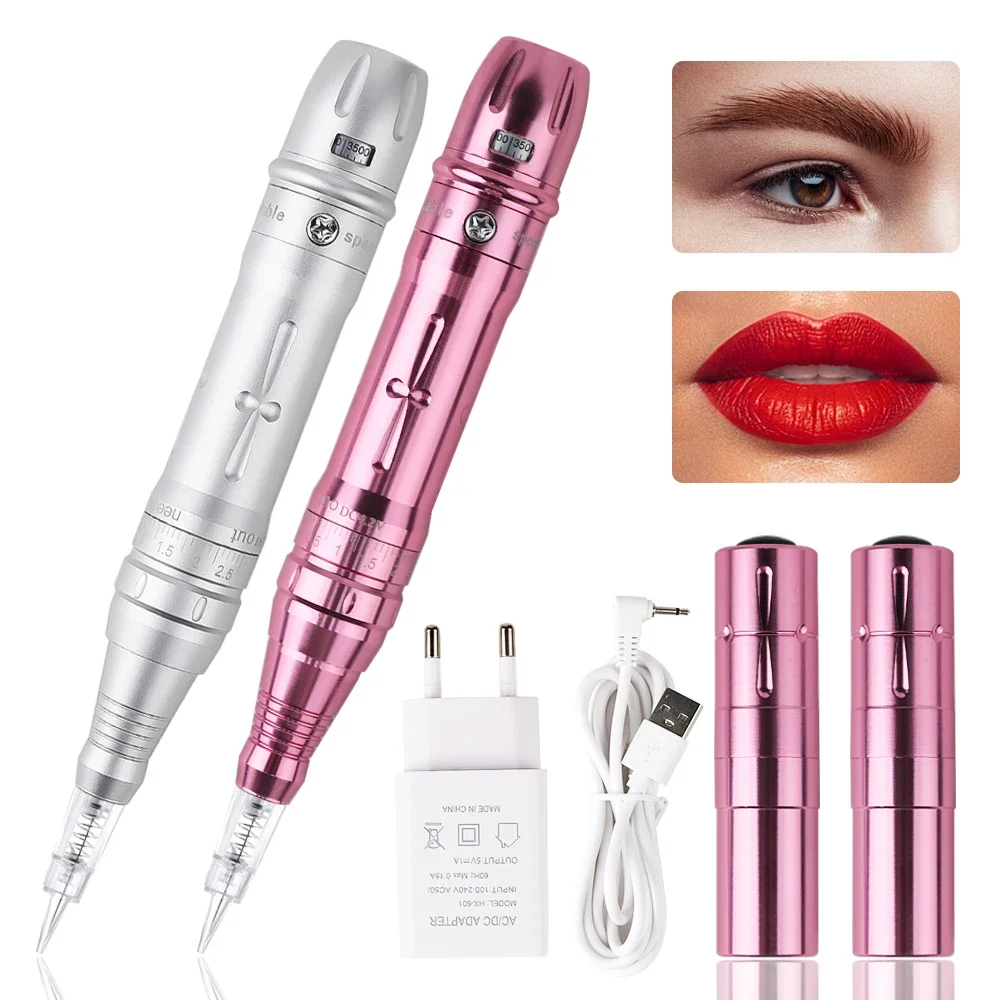 Wireless Permanent Makeup Machine Kit Micropigmentation Microblading Pen Eyebrow Tattoo Kit with 2 Battery 5pcs Cartridge Needle