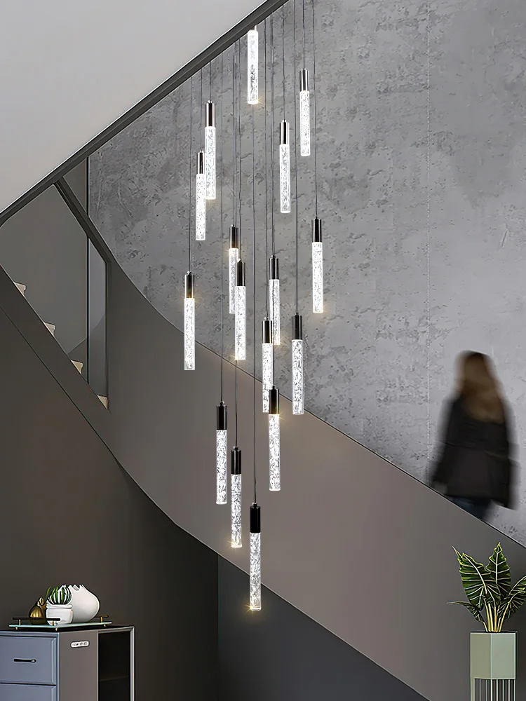 

Modern And Minimalist Staircase Chandelier Lighting Villa Living Room Duplex Attic Light Cylindrical Crystal Staircasechandelier