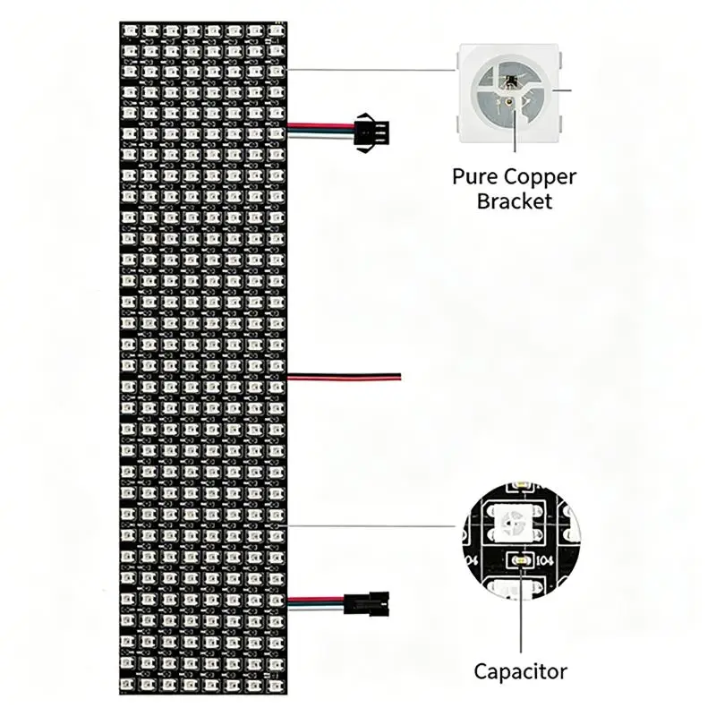 WS2812B High Resolution Smart Pixel LED Matrix Panel 5V 8x8 16x16 8x32 Digital Screen for Shop Window Decor
