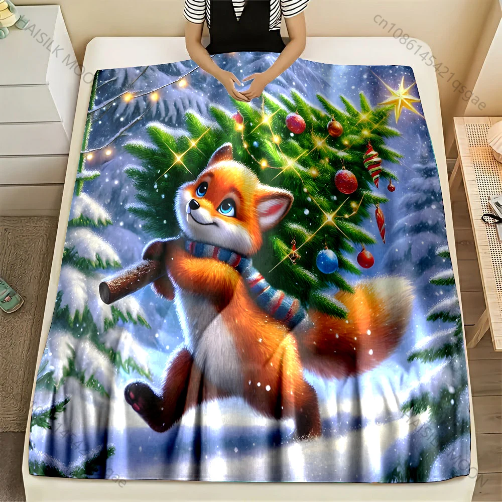 Festive fox with Christmas tre - đánh giá và giá Outdoor Camping Heated Blanket