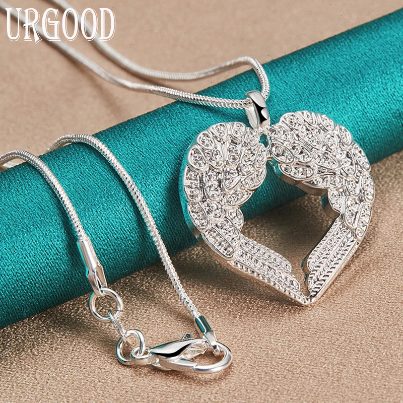 

925 Sterling Silver Angel Wings Heart Pendant Necklace 16-30 Inch Chain For Women Party Engagement Wedding Fashion Jewelry