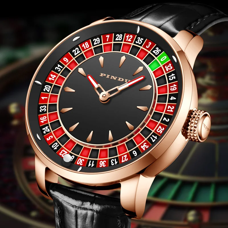 

PINDU New Mechanical Watch Rotating Dial Las Vegas Roulette Desktop Theme Automatic Watch Men Diamond NH35 Movement Montre homme