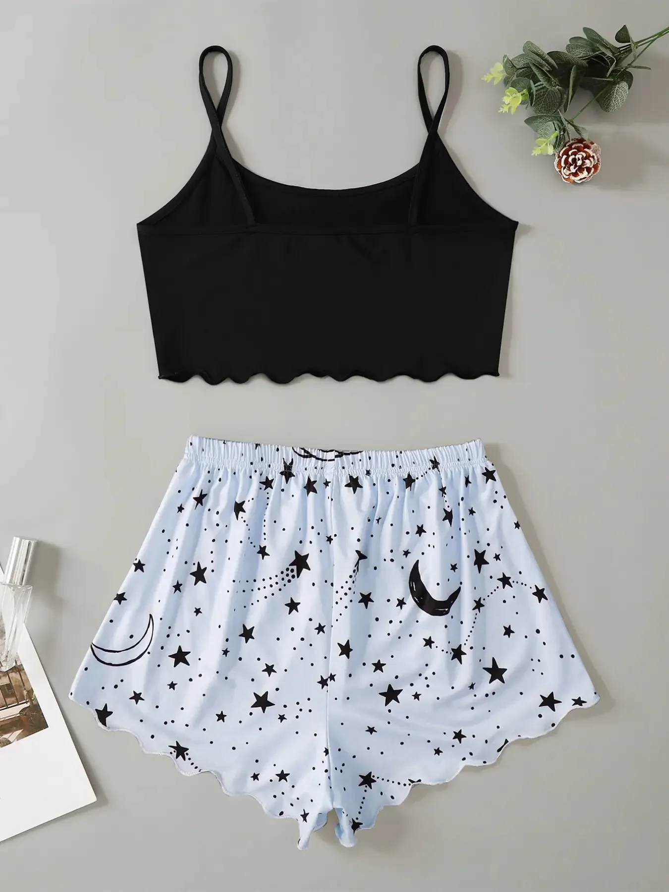 Letter Print Pajama Set Sleeveless Trim Pyjamas Sleep Shorts Set Suit Sleepwear Women Sexy Nightie