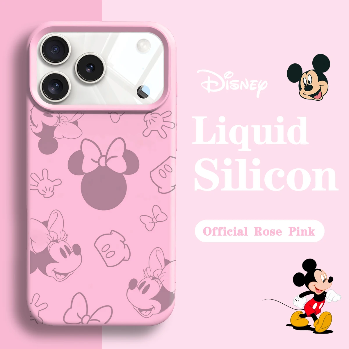 Capa de Silicone Líquido Oficial Original para iPhone 17 16 15 13 14 12 Pro Max, Capas Minnie Mouse para 15 16 11 17 Pro