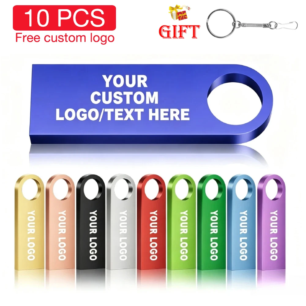 10PCS Free Custom Logo USB Flash Drive Pen Drive 32GB 64GB 128GB 10 Pieces Lote Metal Pendrive Card Memory Stick Drives U Disk