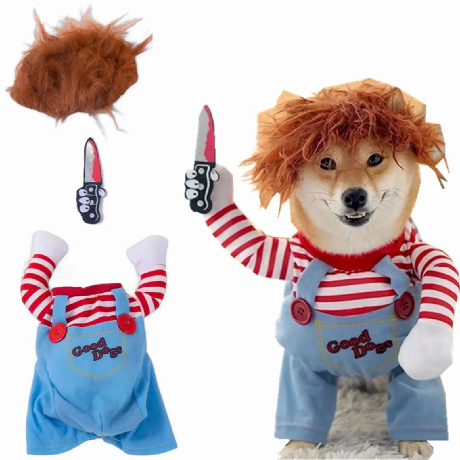 Pet Dog zabawny kostium lalka kostium na imprezę Cosplay Halloween boże narodzenie Clown ubrania dla małych średnich dużych psów