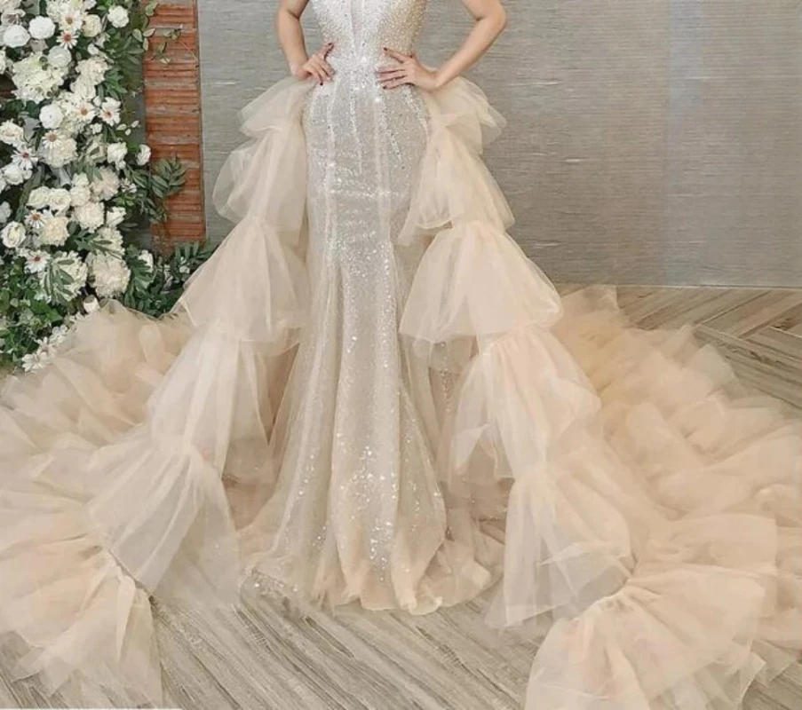 

detachable ruffled train Removable bridal overskirt, Tulle skirt, Removable Ball Gown skirt