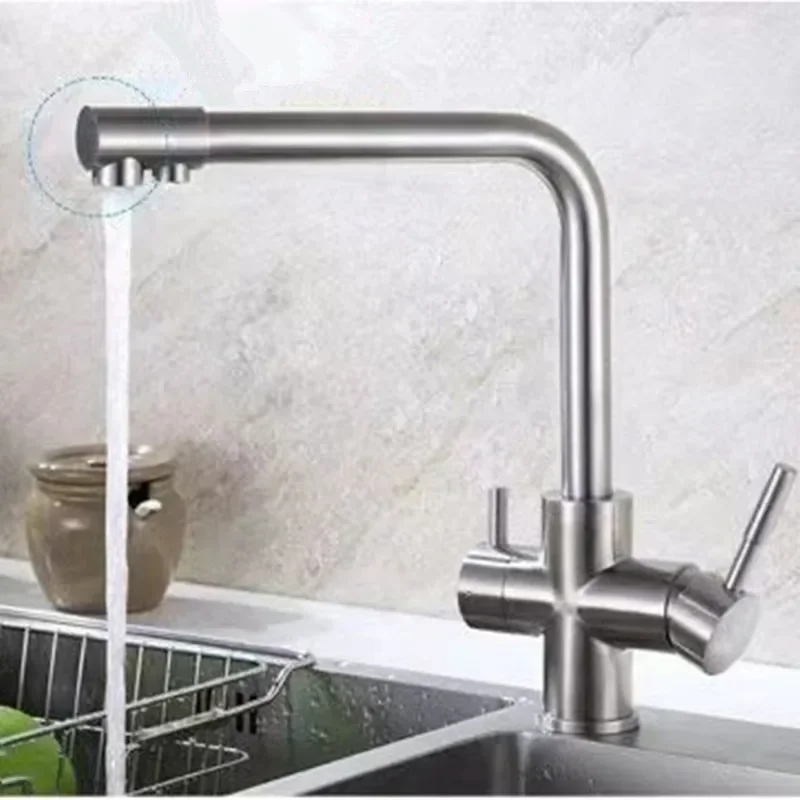 

304 three in one hot and cold faucet kitchen sink multifunctional rotatable direct drinking water faucet